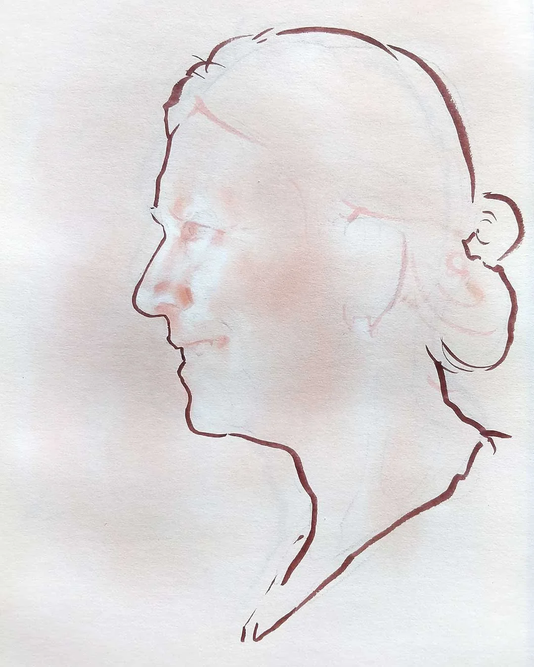 Woman facing left, sanguine