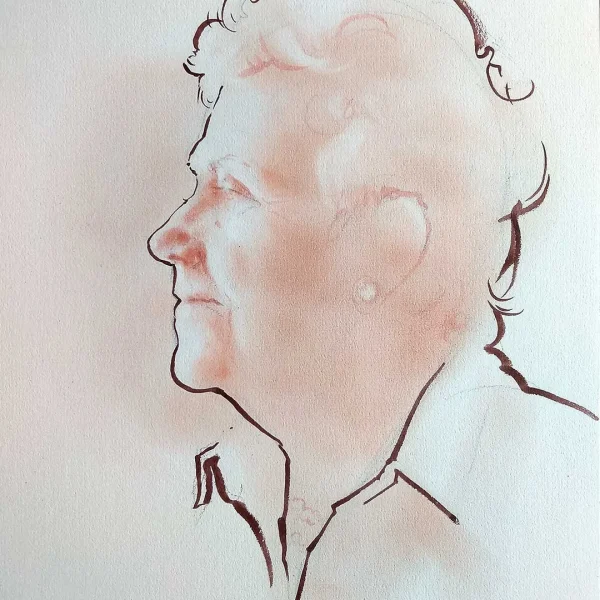 Woman in profile, ink study