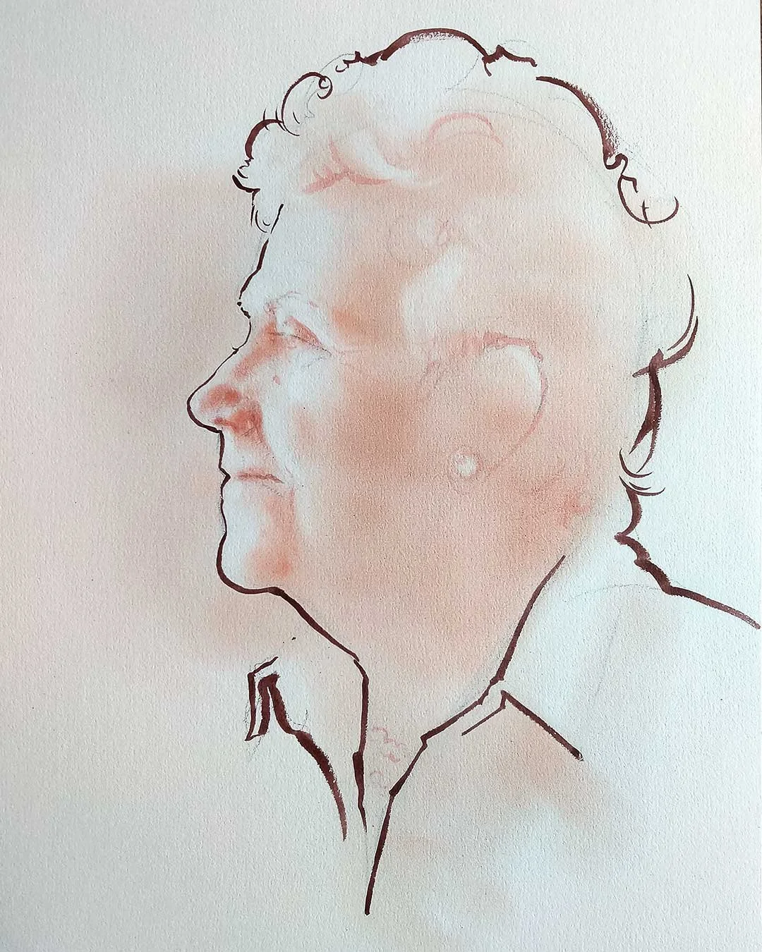 Woman in profile, ink study